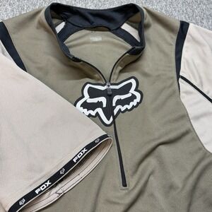 Fox Racing Cycling Jersey Men's L Short Sleeve Beige Black Y2K‎ Vintage 1/2 Zip